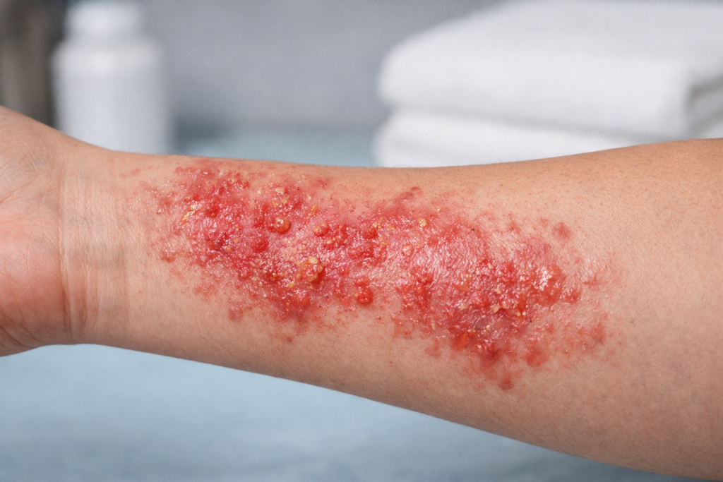 Inflamed forearm with contact dermatitis